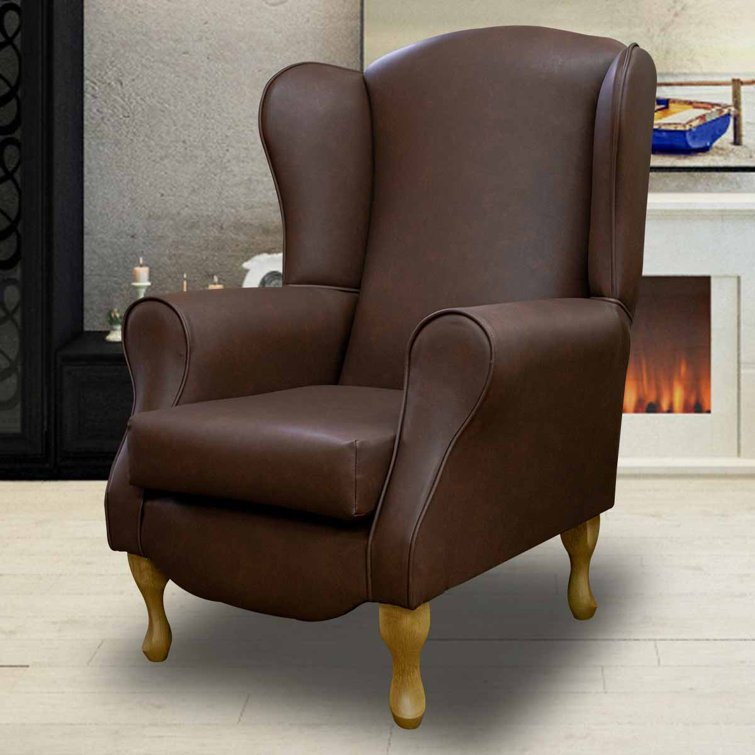 Beaumont Brown Faux Leather Fireside Chair Wayfair.co.uk